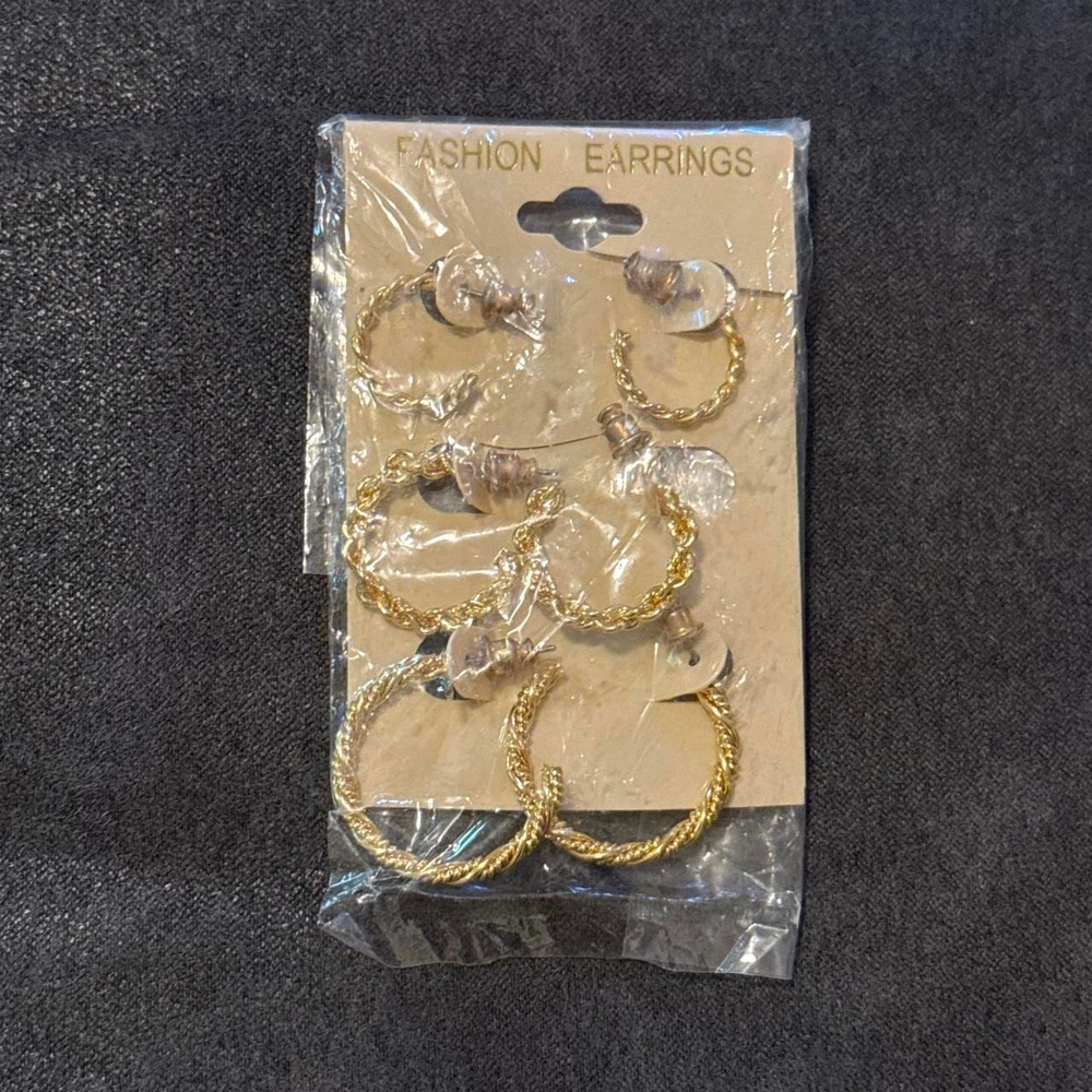 Gold tone hoop earrings set - 3 unique pairs